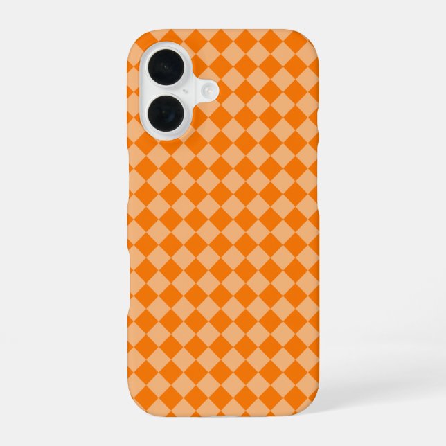 Orange Chequered Diamond Pattern iPhone 16 Case (Back)