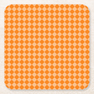 Orange Chequered Diamond Pattern Square Paper Coaster