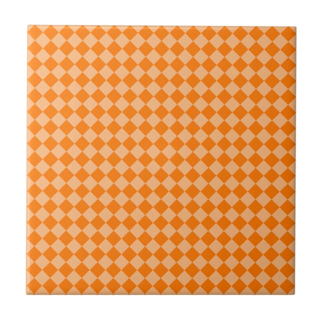 Orange Chequered Diamond Pattern Tile (Front)