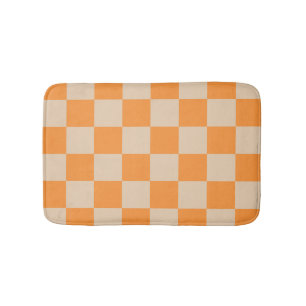 Orange Chequered Gingham Pattern Bath Mat
