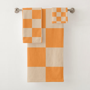 Orange Chequered Gingham Pattern Bath Towel Set