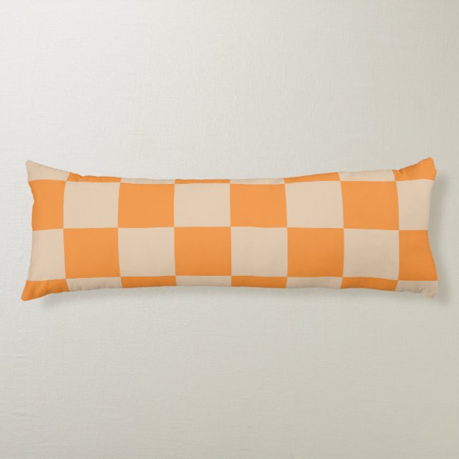 Orange Chequered Gingham Pattern Body Cushion (Front)