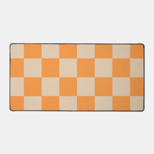 Orange Chequered Gingham Pattern Desk Mat