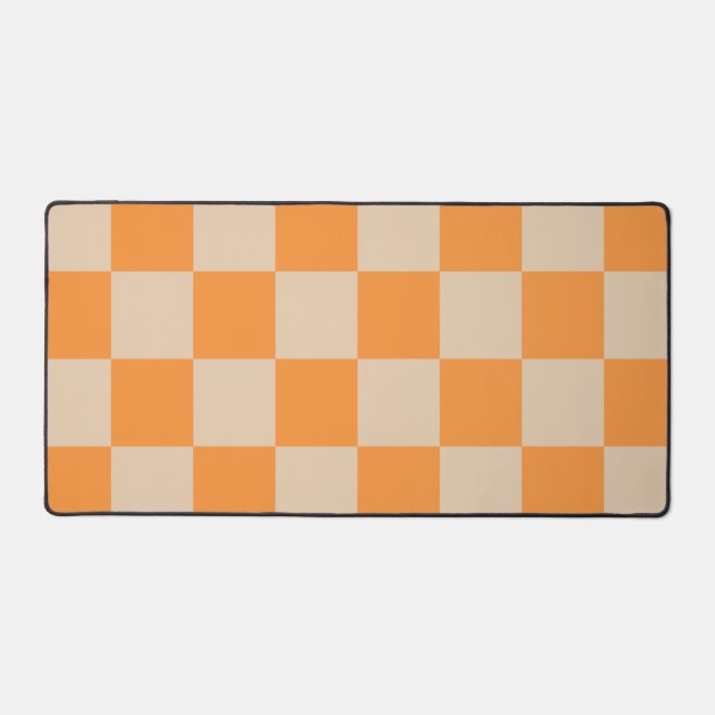 Orange Chequered Gingham Pattern Desk Mat (Front)