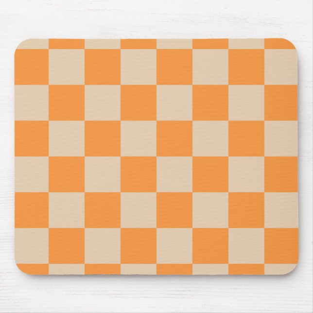 Orange Chequered Gingham Pattern Mouse Mat (Front)