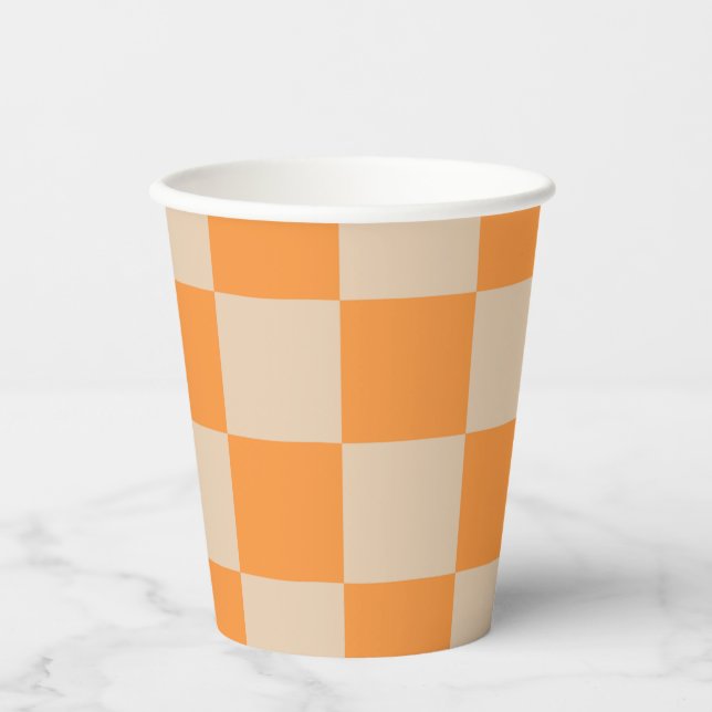 Orange Chequered Gingham Pattern Paper Cups (Front)