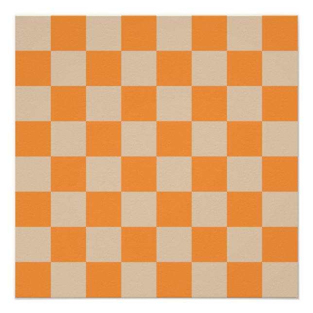 Orange Chequered Gingham Pattern Poster (Front)