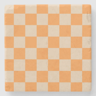 Orange Chequered Gingham Pattern Stone Coaster