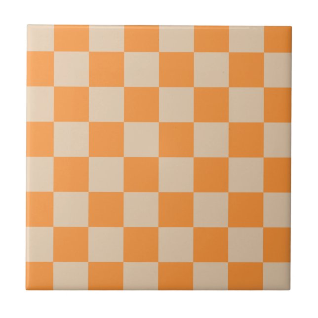 Orange Chequered Gingham Pattern Tile (Front)