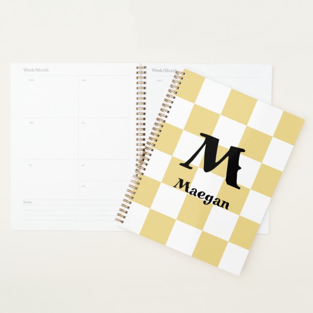 Orange Chequered Pattern Background Planner (Display)