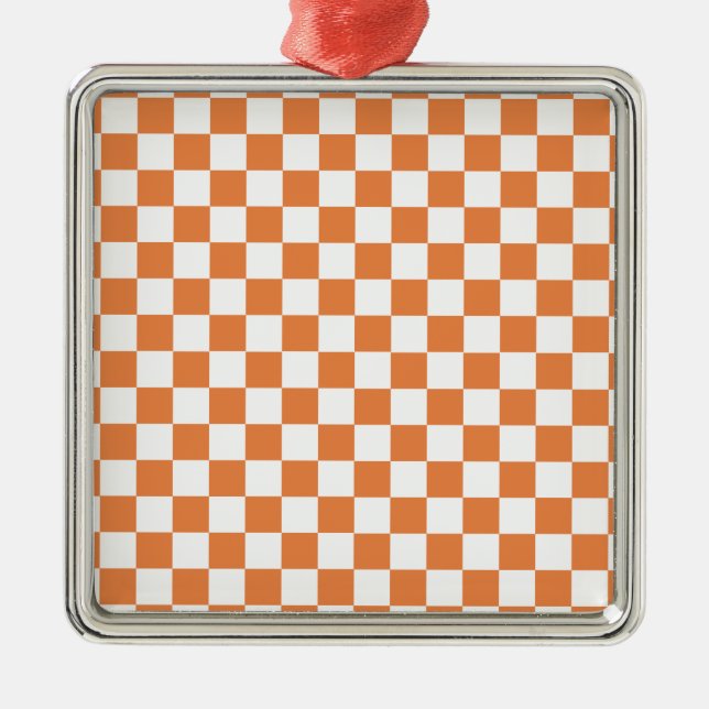Orange Chequered Pattern Metal Tree Decoration (Front)