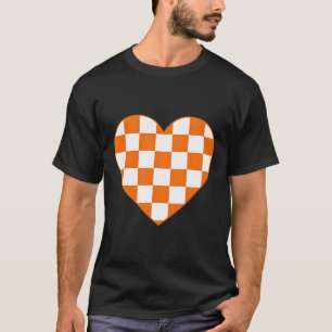 Orange Chequered Plaid Love Heart Racing Chess Lov T-Shirt