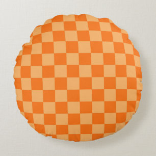 Orange Chequered Plaid Pattern Design Round Cushion