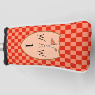 Orange chequered with Monogram & Number Golf Head Cover