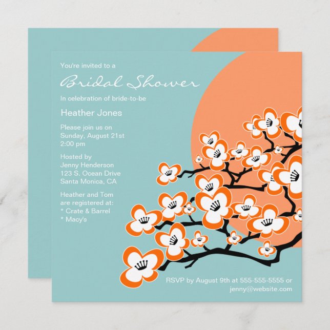 Orange Cherry Blossom Bridal Shower Invitation (Front/Back)