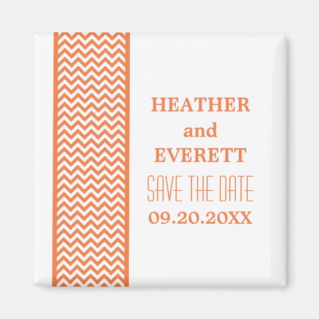 Orange Chevron Border Save the Date Magnet (Front)