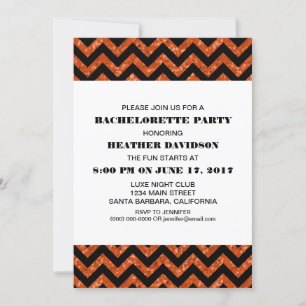 Orange Chevron Glitter Bachelorette Party Invitation