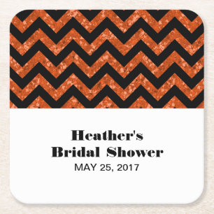 Orange Chevron Glitter Bridal Shower Coasters