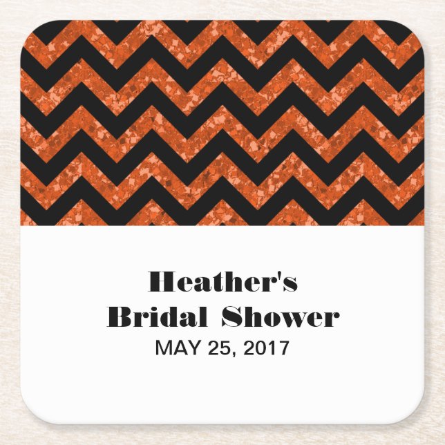 Orange Chevron Glitter Bridal Shower Coasters (Front)