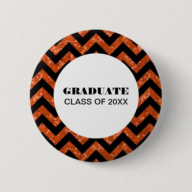 Orange Chevron Glitter Graduation Button (Front)
