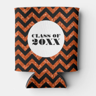 Orange Chevron Glitter Graduation Can Cooler