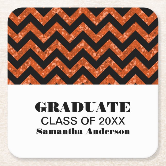 Orange Chevron Glitter Graduation Coasters (Front)