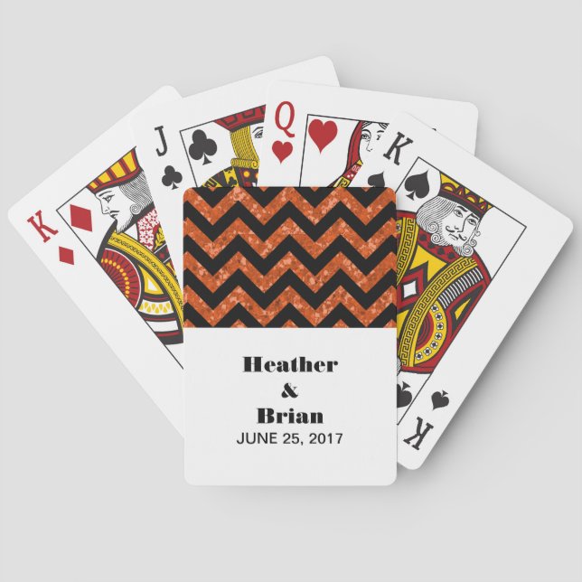 Orange Chevron Glitter Playing Cards (Back)