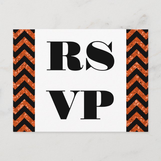 Orange Chevron Glitter RSVP Postcard (Front)