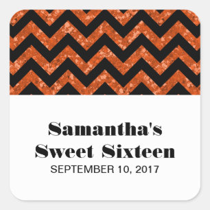 Orange Chevron Glitter Sweet 16 Stickers