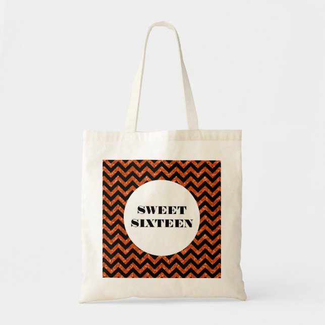 Orange Chevron Glitter Sweet 16 Tote Bag (Front)
