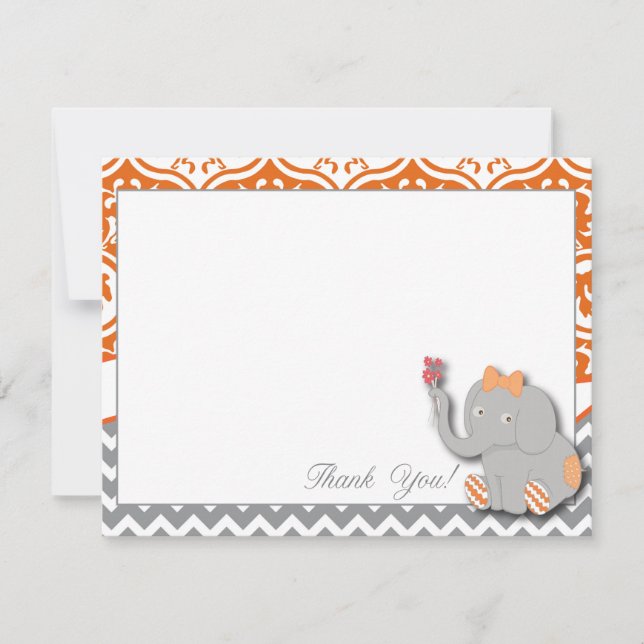 Orange & Chevron Grey Thank You Card (Front)