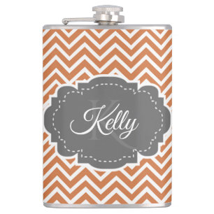 Orange Chevron Personalised Flask