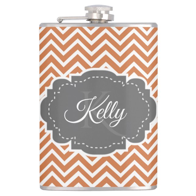 Orange Chevron Personalised Flask (Front)