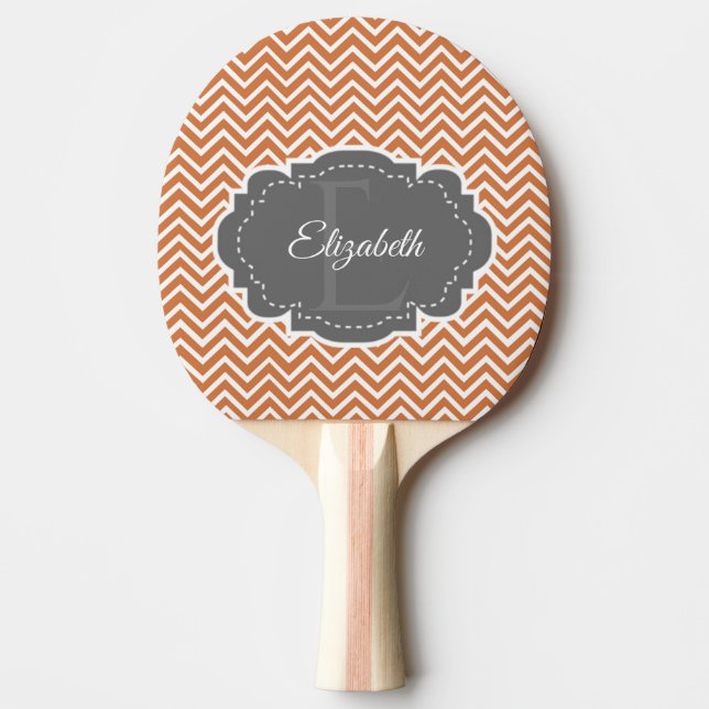 Orange Chevron Personalised Ping Pong Paddle (Front)