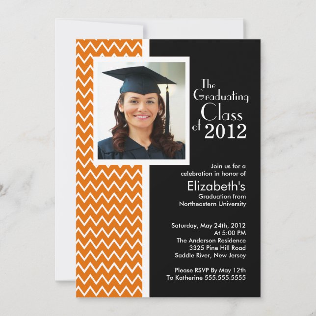 Orange Chevron Photo Graduation Party Invitation (Front)