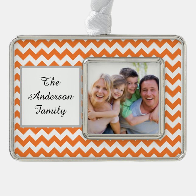 Orange Chevron Silver Plated Framed Ornament (Front)