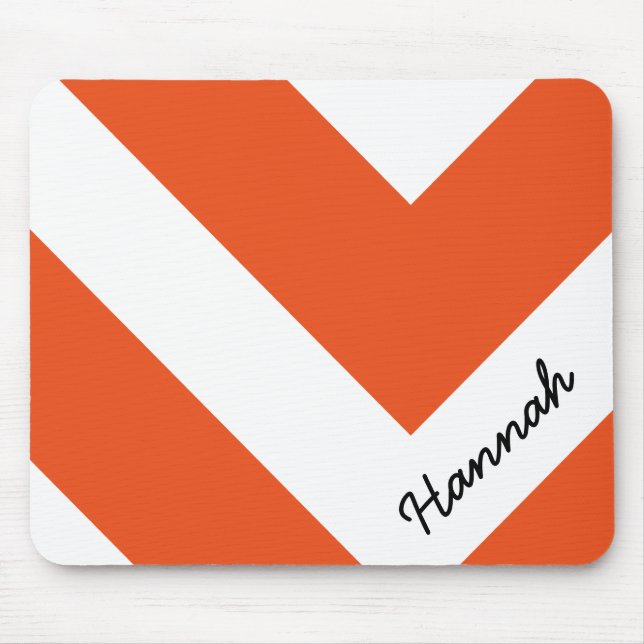 Orange Chevron Stripes with Monogram Mouse Mat (Front)