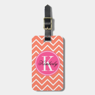 Orange Chevron with Pink Monogram Luggage Tag