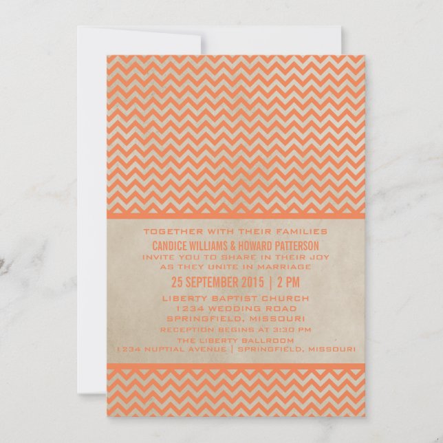 Orange Chic Chevron Wedding Invite (Front)