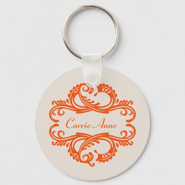 Orange Chic Damask Keychain (Front)