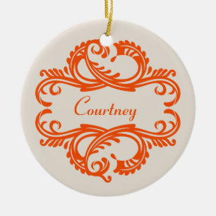 Orange Chic Damask Ornament