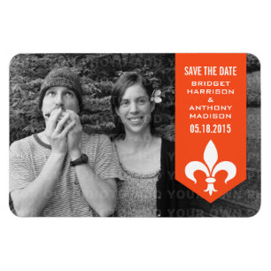 Orange Chic Flourish Banner Save the Date Magnet
