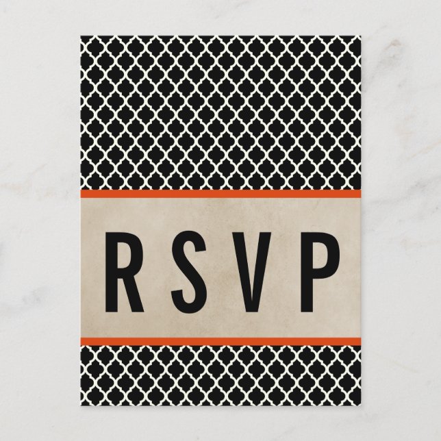 Orange Chic Quatrefoil RSVP Postcard (Front)