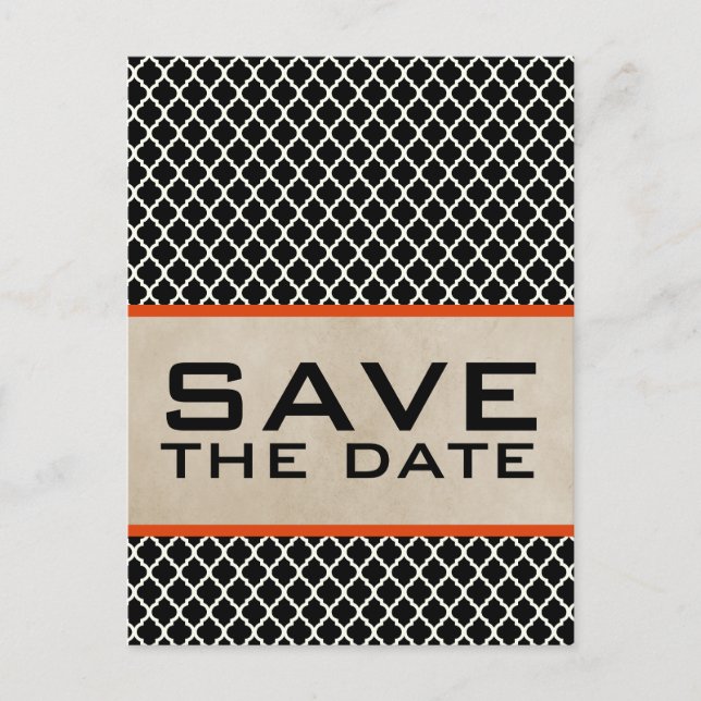 Orange Chic Quatrefoil Save the Date Postcard (Front)