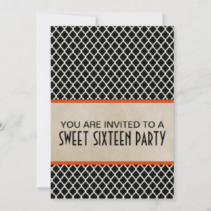 Orange Chic Quatrefoil Sweet 16 Invite