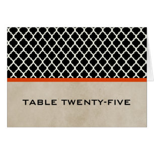 Orange Chic Quatrefoil Table Number Card