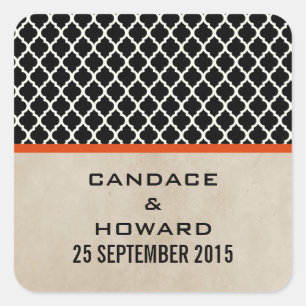 Orange Chic Quatrefoil Wedding Stickers