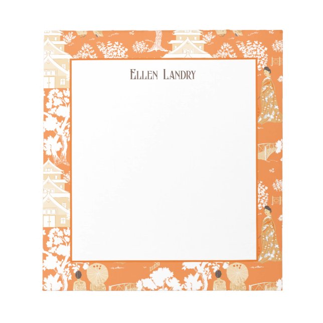 Orange Chinoiserie Pagodas Notepad (Front)