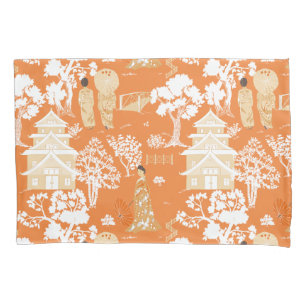 Orange Chinoiserie Pagodas Pillowcase