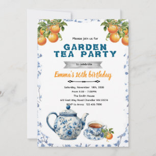 Orange Chinoiserie tea party invitation